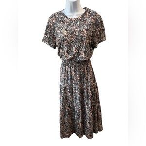 Nation LTD Martine Casual Peasant Midi Dress S 100% Pima cotton floral calico